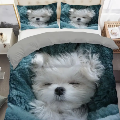 Cute White Dog Duvet Cover Set Single image
