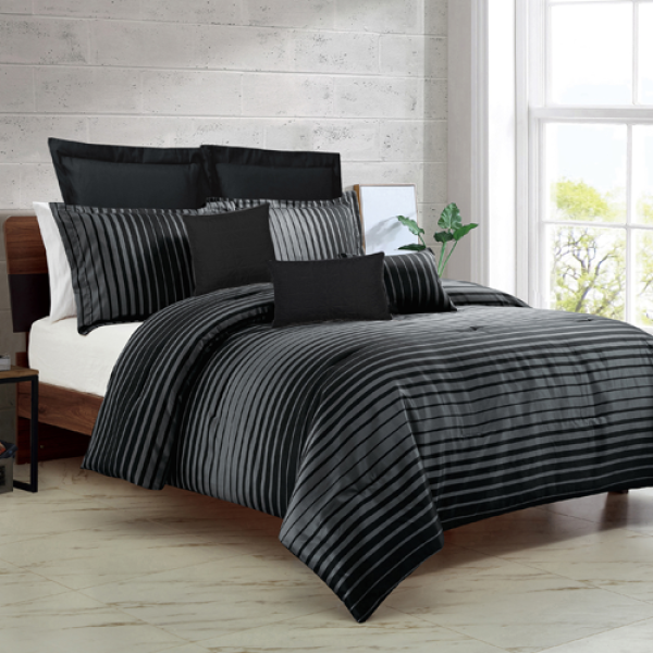 8 Piece Comforter Set King Black - Narita image